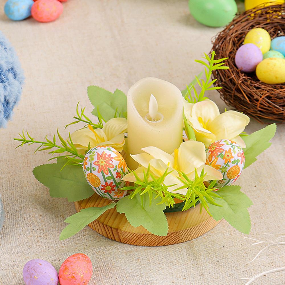 Easter Egg Wreath Easter Flower Decorations Exquisite Spring Wreath Decor Diameter 20cm Candle Holder Ornament for Holiday Party