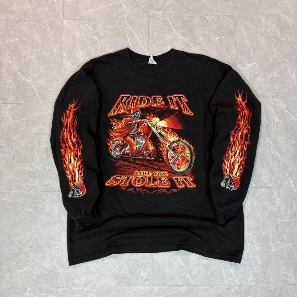 2000 s Sturgis black flame sleeve shirt Unisex T-Shirt L