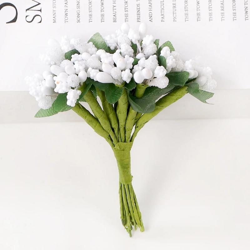 72Pcs Cherry Artificial Flower Heads Home Room Decoration Christmas Bouquet New Year 2025 Party Craft Flower Wreath Gift Accesso