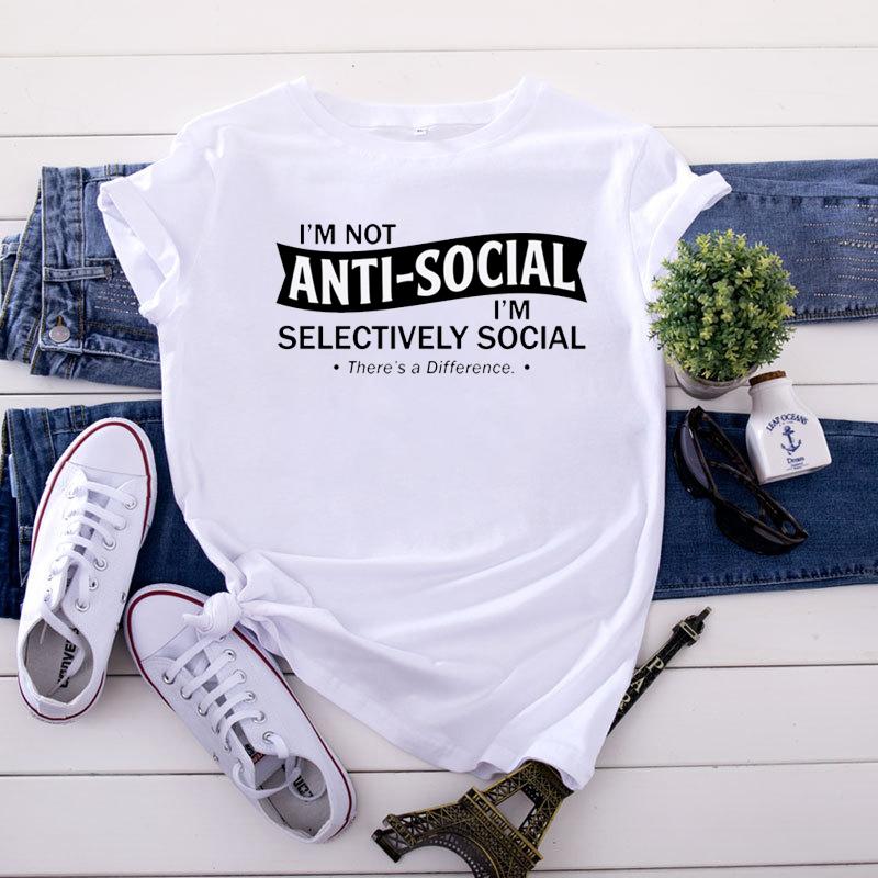 

Я не антисоциален, я выборочно социален. Есть разница. Футболка с буквенным принтом. Женские топы для социального дистанцирования Camisetas Mujer. S