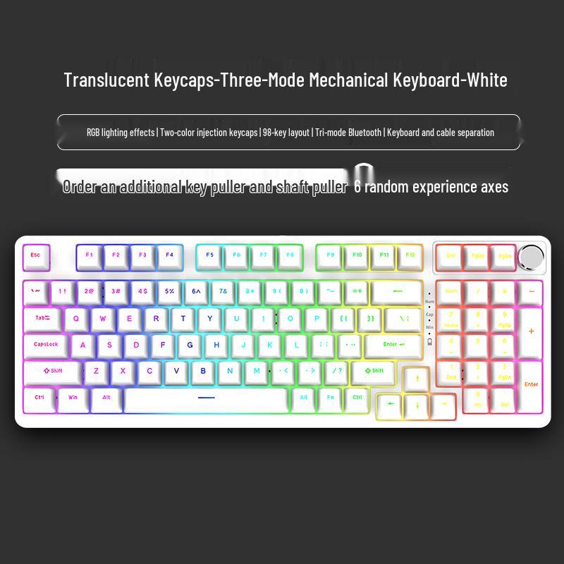 98-Key Wireless Bluetooth Three-Mode Mechanical Keyboard - Gaming, Esports, Office, PBT Transparent DIY Customization