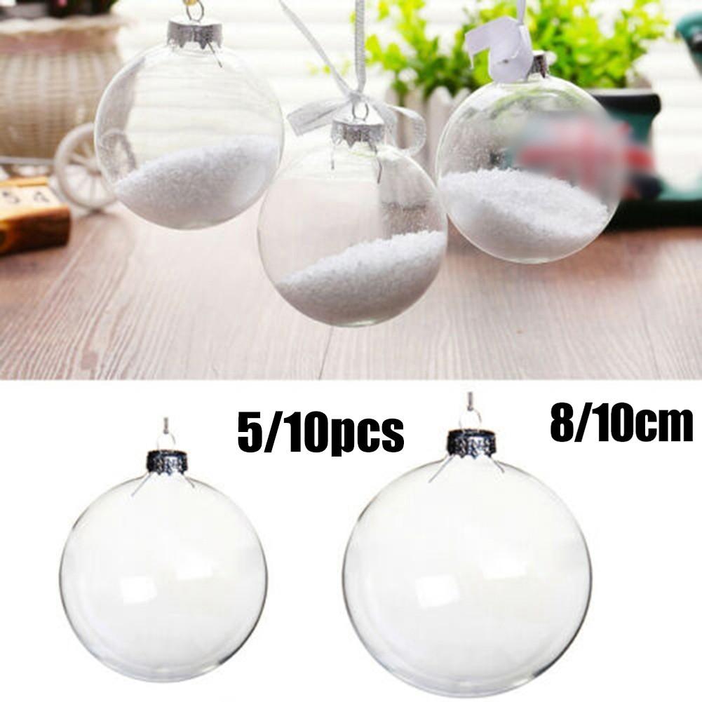 Clear Round Plastic Baubles for Christmas Tree Pack of 5/10 Fillable Ornaments