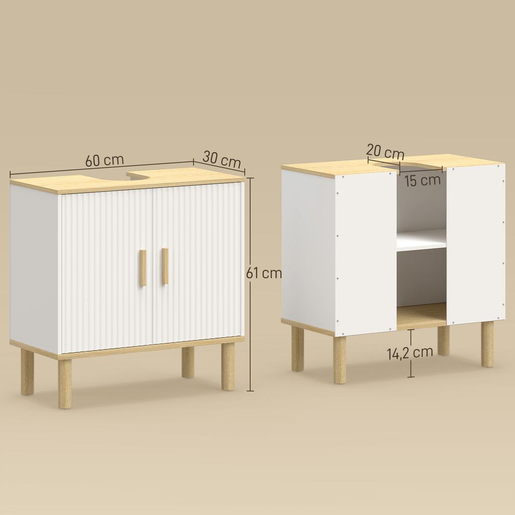 Bathroom Under-Sink Cabinet, 2 Doors, Adjustable Shelf, 60 x 30 x 61 cm, White