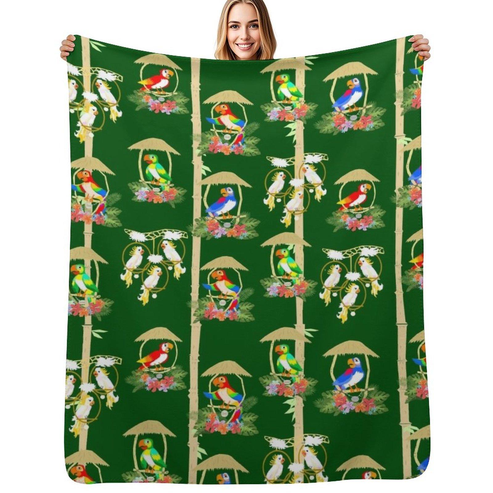 Tiki Room Birds Throw Blanket Luxurious Soft Fuzzy Blanket for Sofa Bed Size: 75*100cm, Weight: 230 GSM