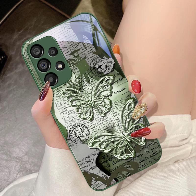 Vintage Schmetterling für Samsung Galaxy S10 4G S20 11E 30 S21 22 S24 Fe Pro S23 S25 Ultra 5G S9 Gehärtetes Glas Handyhülle