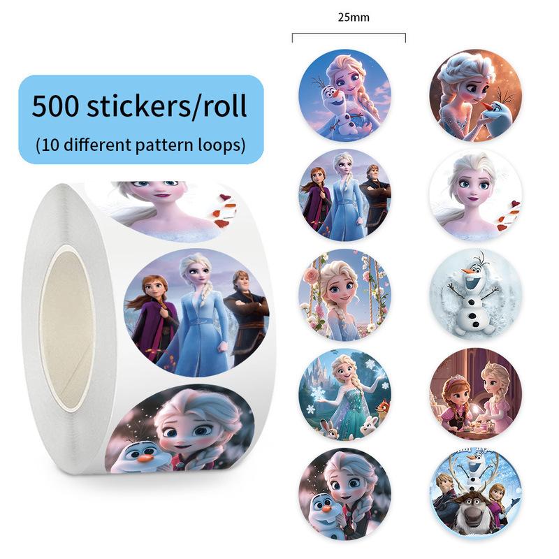 500pcs/Roll Frozen Princess Elsa Cartoon Sealing Sticker DIY PVC Laptop Decals Decoration Stiker Reward Gift Toys