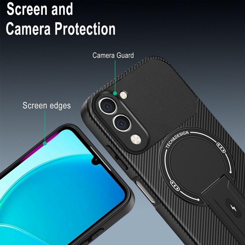 Carbon Fiber Invisible Stand Holder Built-in Magnetic Ring Case for VIVO Y04 Y39 Y29s Y19e VIVO V50 Lite V50 V50e V30 Pro Cover