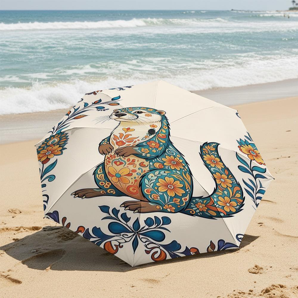 1 PC Automatic Folding Umbrella-Khokhloma Pattern, Portable & Foldable Design with 8 Ribs, Christmas Birthday Gifts