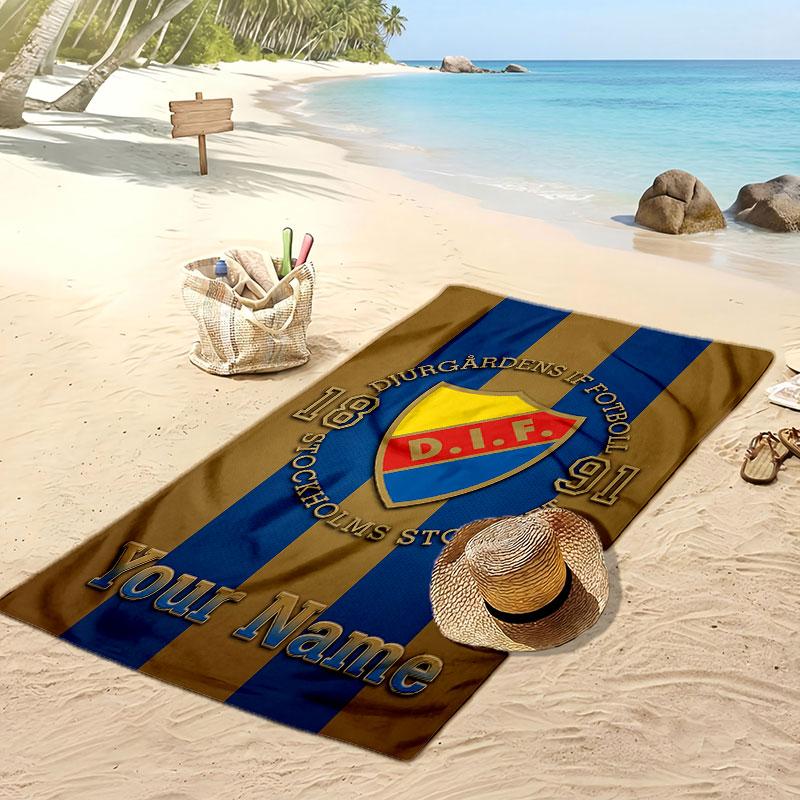 Telo Mare Personalizzato Stampato Djurgårdens IF Logo Calcio Supporto Nome Personalizzato Testo Asciugamano Assorbente Per Sport Viaggio Regalo Speciale