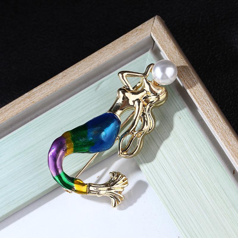 Mermaid Pearl Brooch Painted Drop Oil Personalized Pin Long-lasting Color Exquisite Women's Fashion Gift Accessory