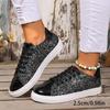 Fashion 2025 New Women Sneakers Fashion Glitter Leather Flat Shoes Big Size Shoes Woman Comfort Lace-up Casual Sneakers Zapatos De Mujer