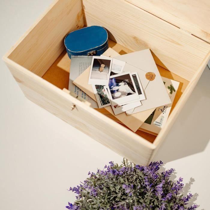 Boîte de rangement - CREATIVE DECO - Non Peint - 40 x 30 x 24 cm - Avec serrure et clé - Bois naturel
