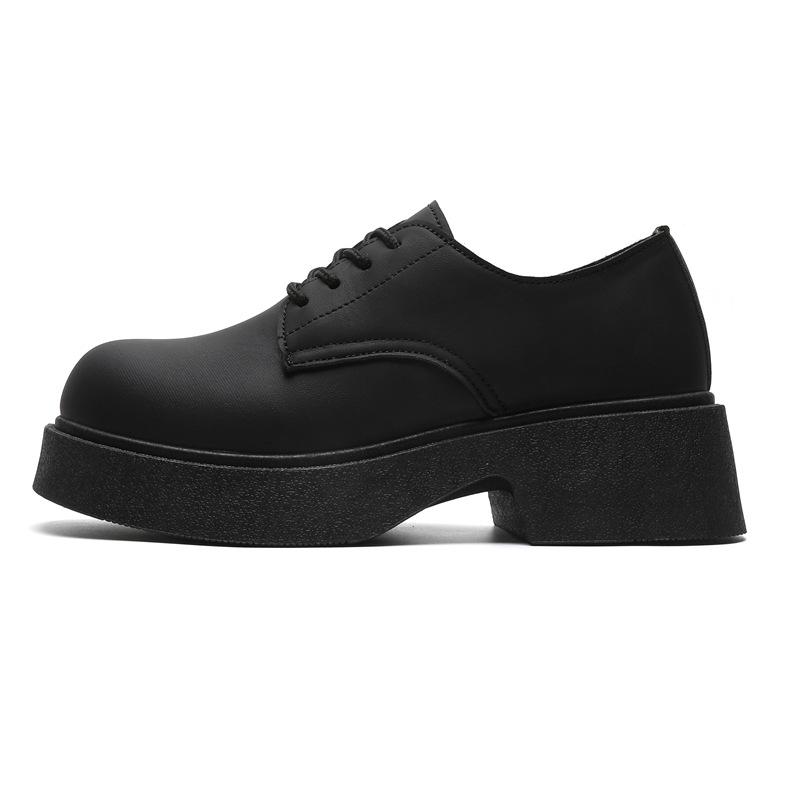 New couple big head black casual leather shoes niche low-top thick sole heightening men's shoes Z100