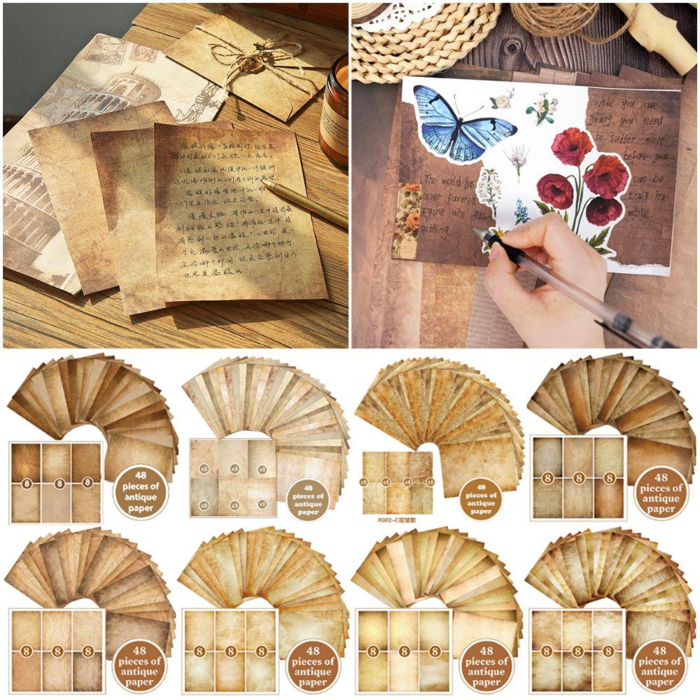 48PCS A4 Writing Paper Brown Decorative Material Paper Retro Letter Paper Scrapbook