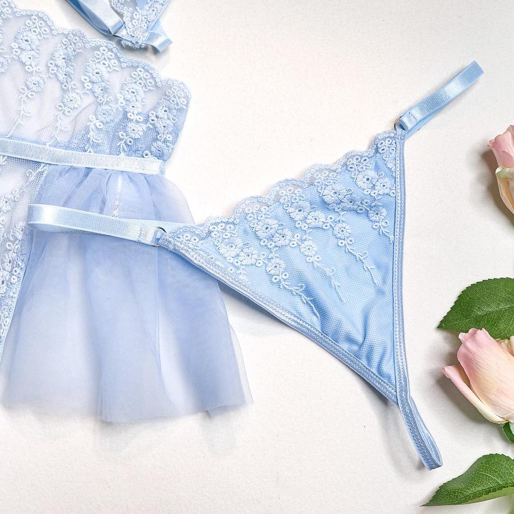 New Fashion Lingerie Lace Cross Mesh Pleated Fishbone Sexy Lingerie Sets
