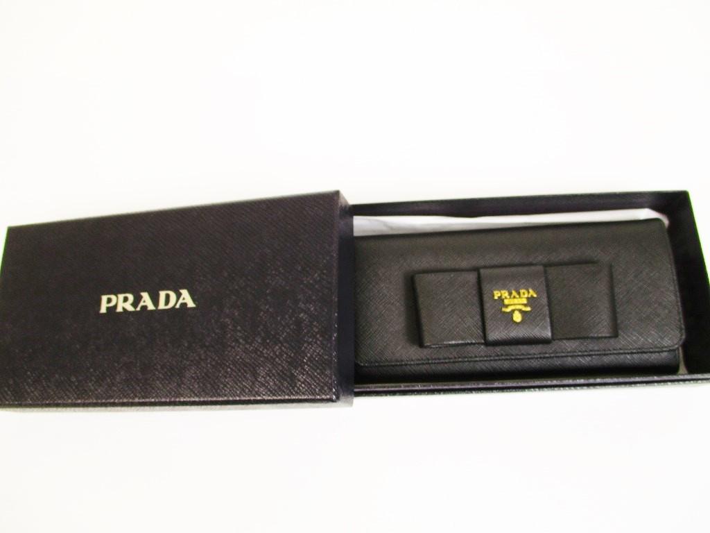 Authentic PRADA Saffiano Leather Ribbon Black Bifold Long Wallet Purse #6264 Refurbished
