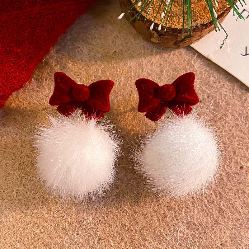2025 Christmas Red Velvet Pom-Pom Tassel Earrings with Bow
