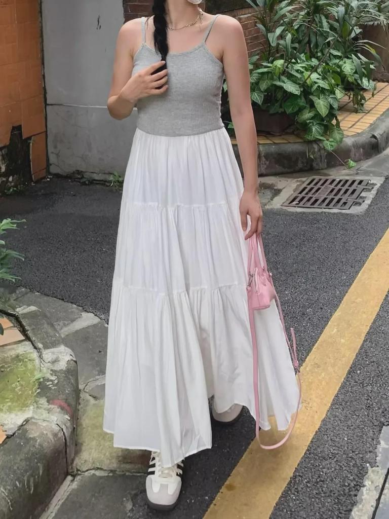 2024 Women's White A-Line Skirt: Spring/Summer High-End Spliced Design