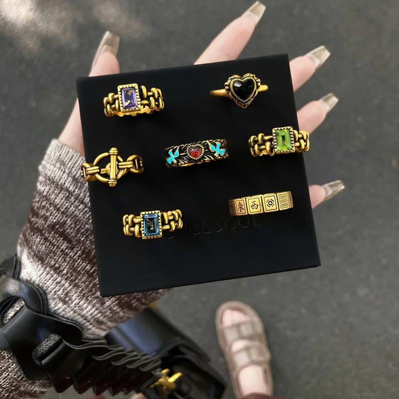 Unique Atlantis Inspired Geometric Copper Ring With Colorful Zircon Stones For Adjustable Wear