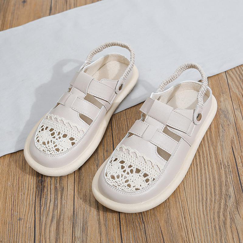 

Baotou cool slippers women s summer crochet knitting hole shoes flat bottom round head sandals pregnant women s shoes hollowed out and breathable 35