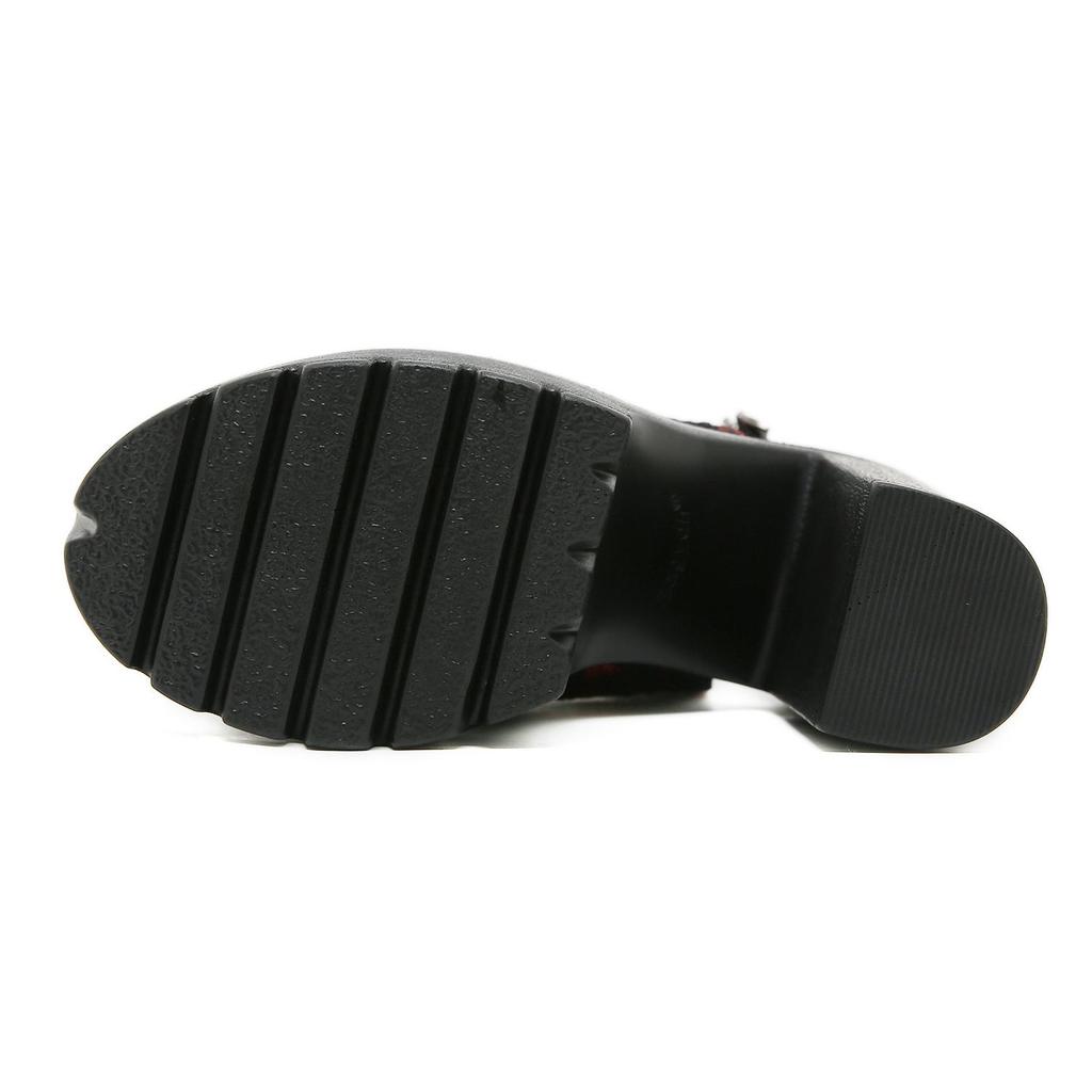 Gdgydh Eleganti Décolleté Retrò a Rete per Donna Pizzo Peep Toe Scarpe con Plateau Cinturino alla Caviglia Sandali con Plateau Rossi Slingback