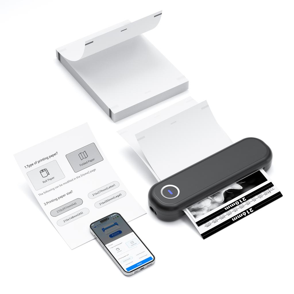A4 Portable Thermal Printer Bluetooth&USB Connect 50mm 56mm 77mm 107mm 210mm 216mm US Letter Compatible with Win