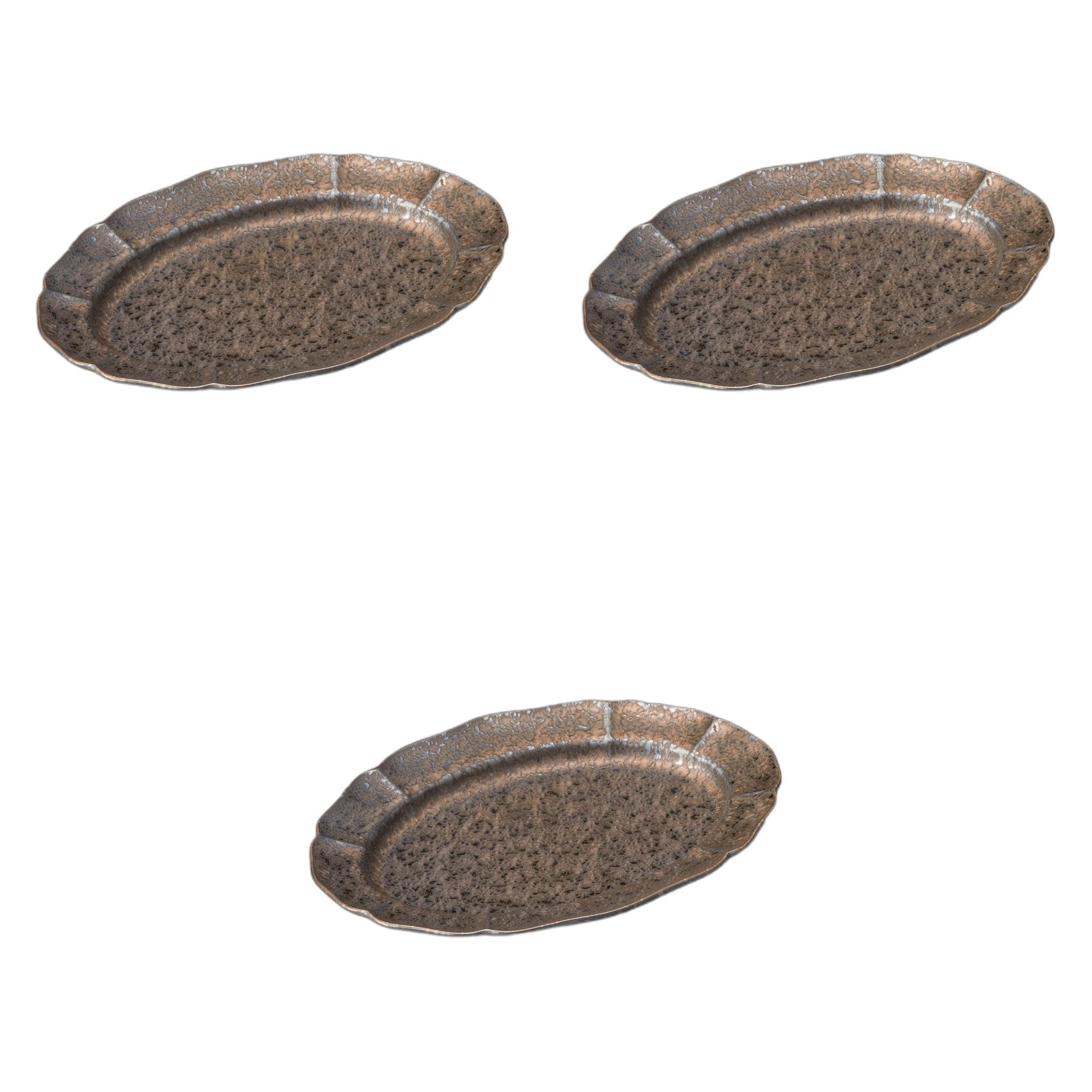 

Set of 3 Gold Crystal 24cm Oval Plates Irregular Shape Ceramic Plates by Setomonohonpo [24x17x3cm]