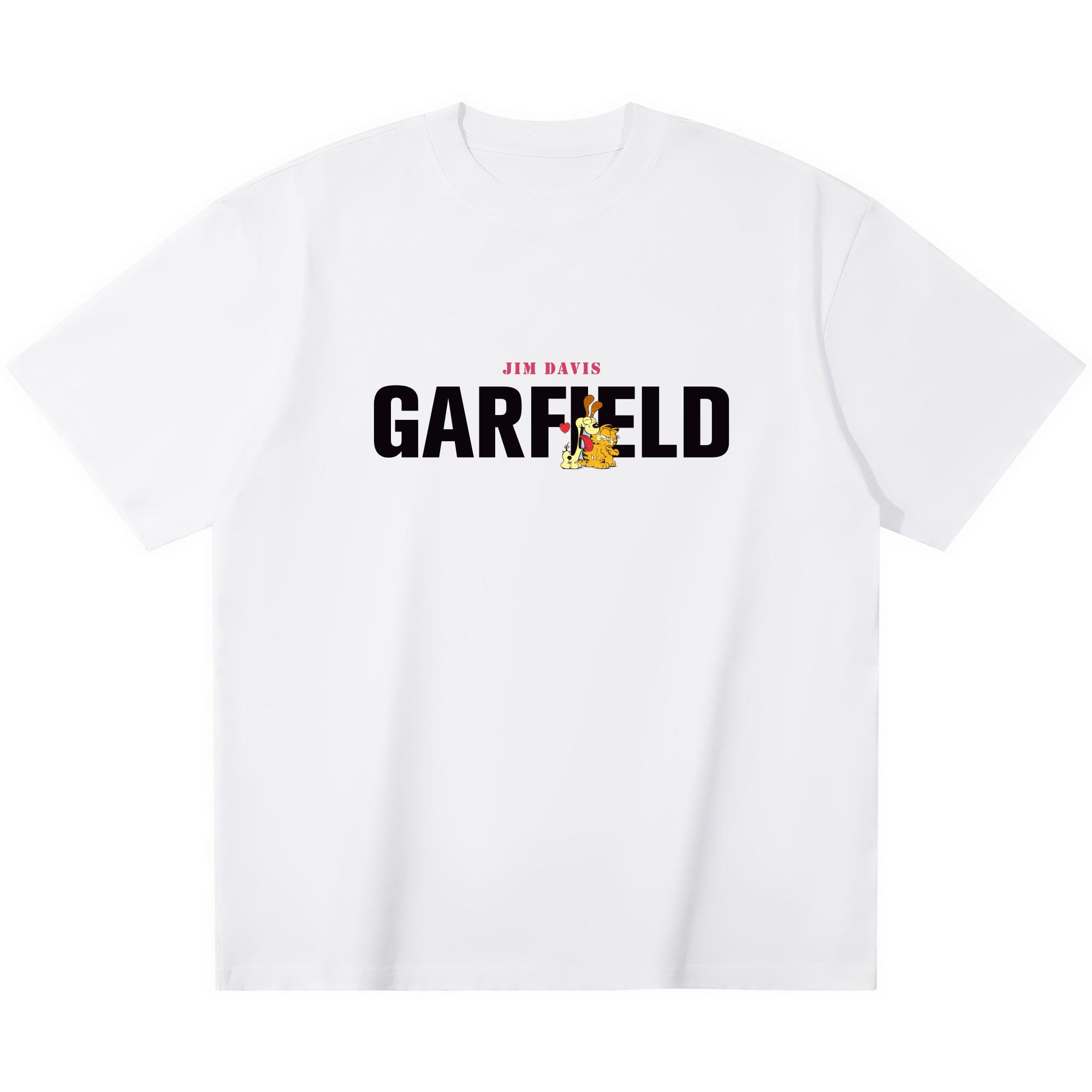 

Garfield & Odie GARFIELD Letter Print Short Sleeve T-Shirt, American Streetwear Brand Heavyweight Cotton Loose Fit Oversized Couple Top S