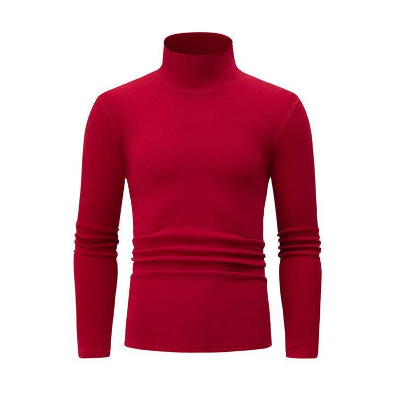 Simple Long-Sleeve Turtleneck Men's Work Long-Sleeve Top 3pcs Set, European and American Fashion Trend T-Shirt