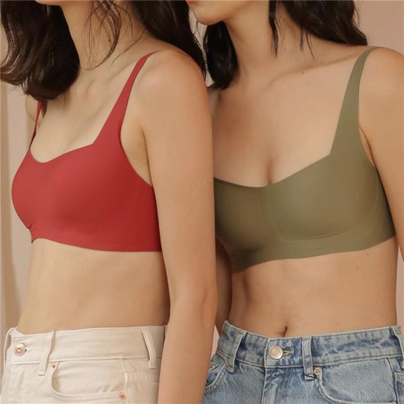 French Square Neck Jelly Strips Bra Soft Support No Steel Ring No Trace Thin Gather Underwear Women'S Comfortable Bra