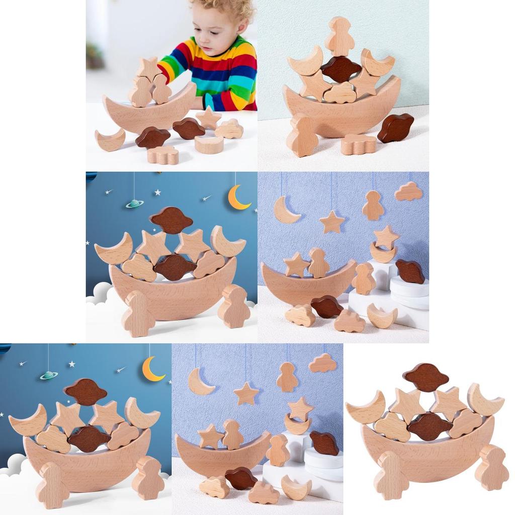 Wooden Space Balance Stacking Game For Kids Educational Toy With Recognitions