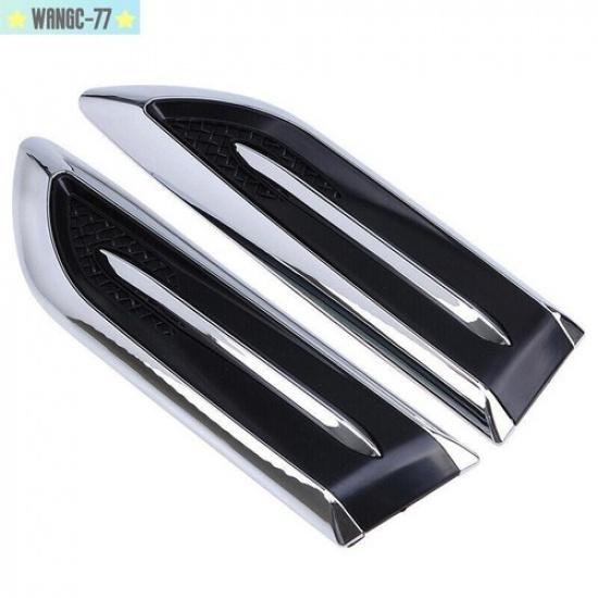 2x Silver Car SUV Air Flow Fender Side Vent Decoration Sticker Cover Accessories