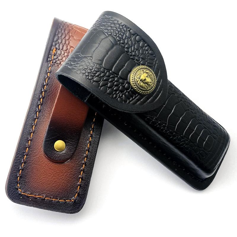 15cm  Foling Knife Holder Embossed Cowhide Scabbard Pocket  Knife Cover Leather Sheath Case  Camping Knife Holsters Belt Buckle