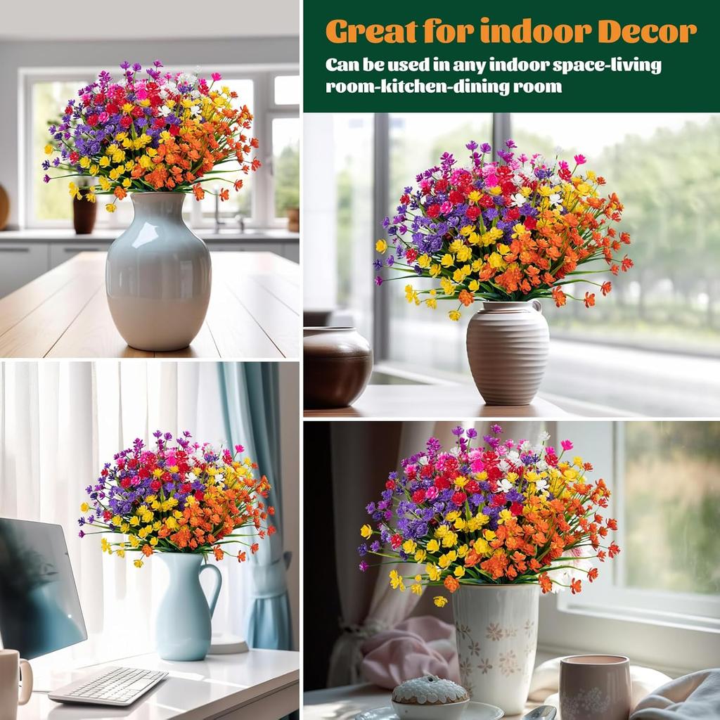 Lnoicy 20pcs Artificial Flowers for Outdoor,Plastic Flowers Decoration, UV Resistant Faux Flowers Shrubs, Artificial Plants for Indoor Outside Garden