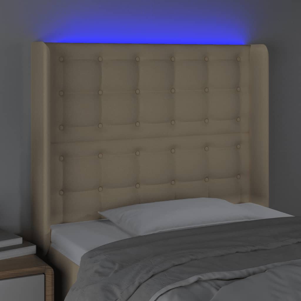 Vidaxl Zagłówek Do Łóżka Z Led, Kremowy, 93X16X118/128 Cm, Tkanina
