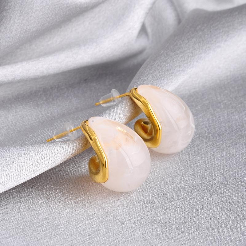 Gold-Tone Marbled Resin Drop Earrings - Burgundy & Red Hand-Sculpted Canvas Texture for Bold Women's Art Jewelry