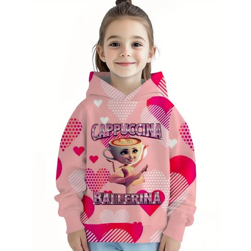 Cappuccina Ballerina Funnu Italian Brainrot Meme Girl Clothes Hoodies Autumn Winter Long Sleeve Sweatshirts Casual Children Tops