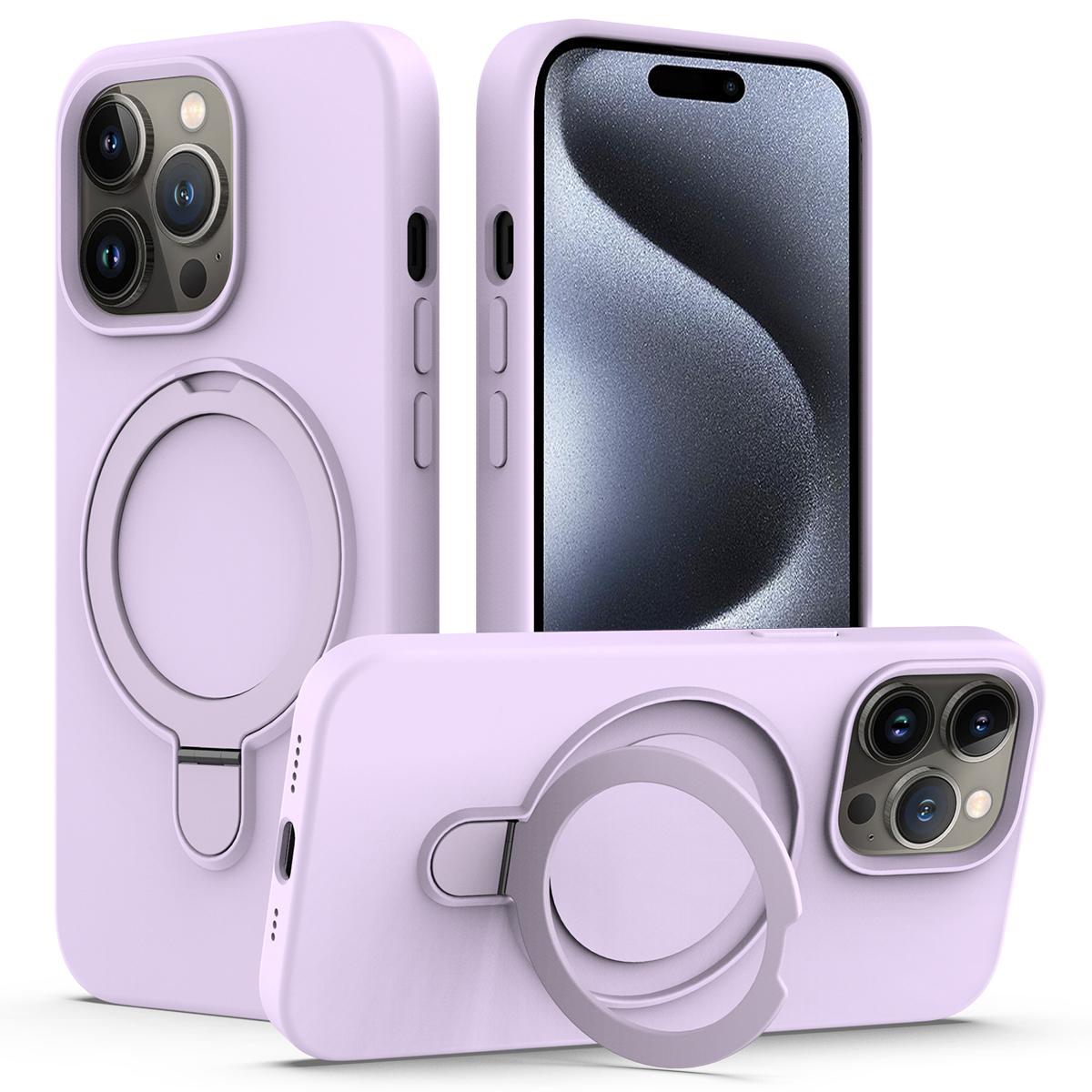 

For iPhone 15 Pro Magnetic Case Ring Kickstand Anti-drop Phone Cover Purple
