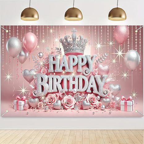 Pink Gold Birthday Party Background Pink Gold Balloon Girl Birthday Bash Party Banner Decoration