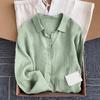Camicia da donna in lino stile francese per la primavera/estate: Top casual a maniche lunghe in cotone e lino, dalla vestibilità morbida