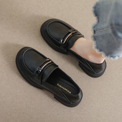 Weiwei Girl 105-15 Loafers Women's Platform British Style Black Soft Sole Small Leather Shoes Large Size Women's Shoes 41-43
