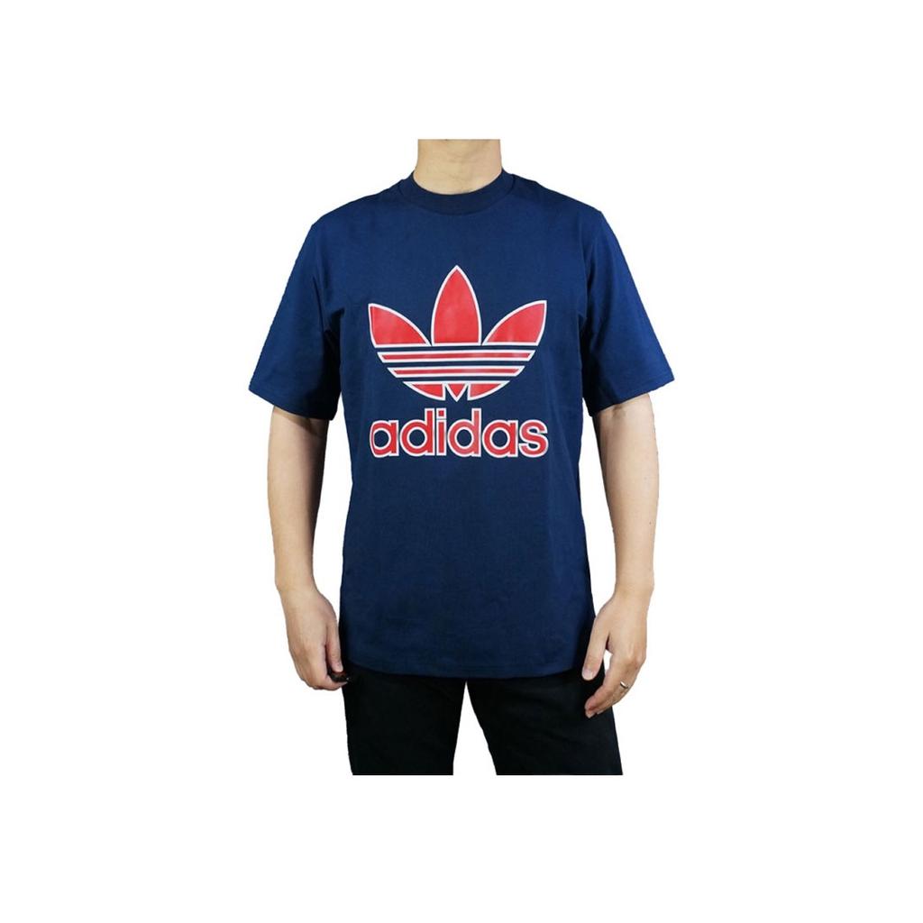 Adidas Originals Trefoil Letter Logo Print Crew Neck Stretch Short Sleeve T-Shirt Men Tops Dark-Blue EC3681