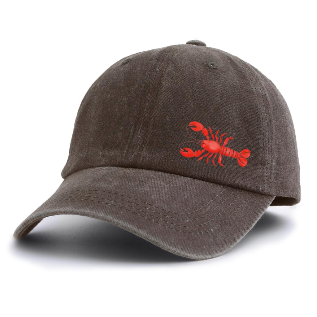 1pc Lobster Print Washed Baseball Cap for Adults, Minimalist Retro Style Casual Soft Adjustable Dad Hat, Perfect As Gift