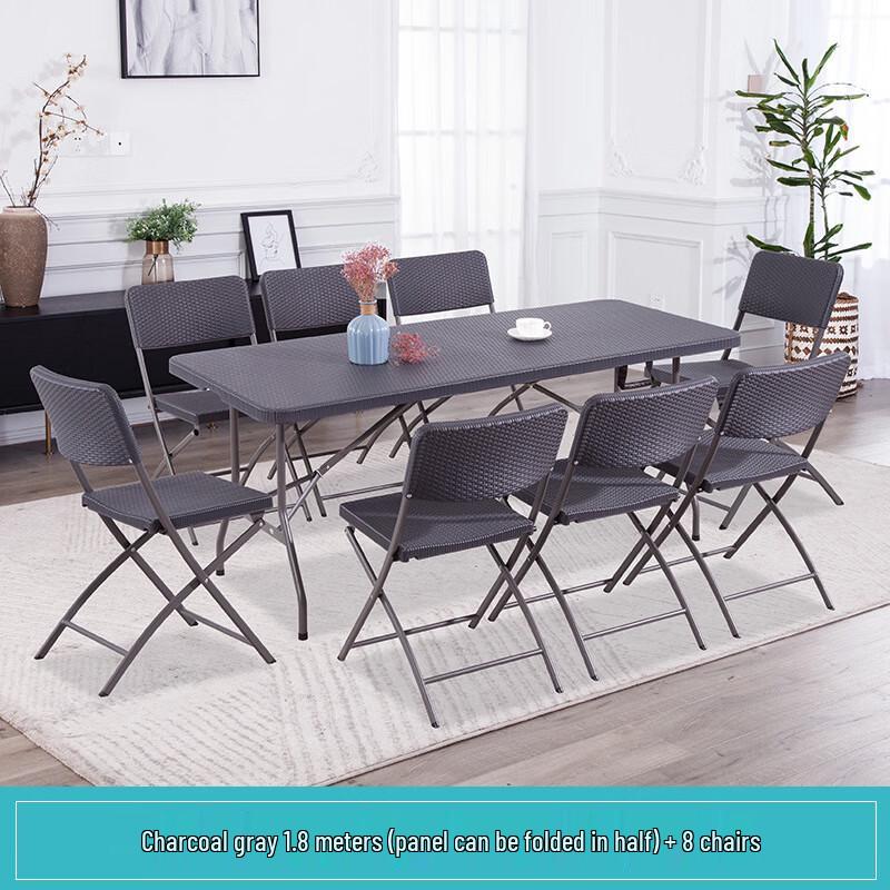 ZISIZ Outdoor Foldable Rattan Craft Table and Chairs Set