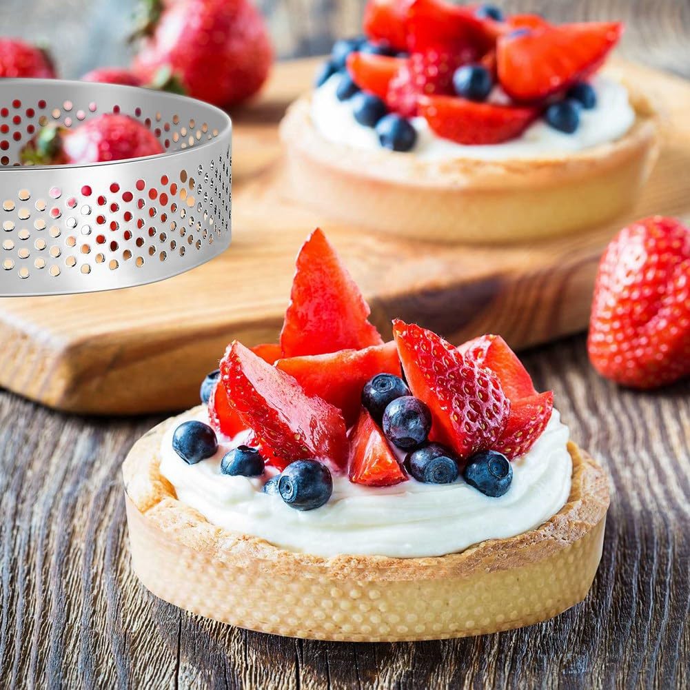 Pachet de 10 Inele pentru Tort din Oțel Inoxidabil 12 cm cu Găuri 304 Argintii Forme de Copt pentru Torturi Quiche-uri Patiserii Musse Utilizare în Bucătărie