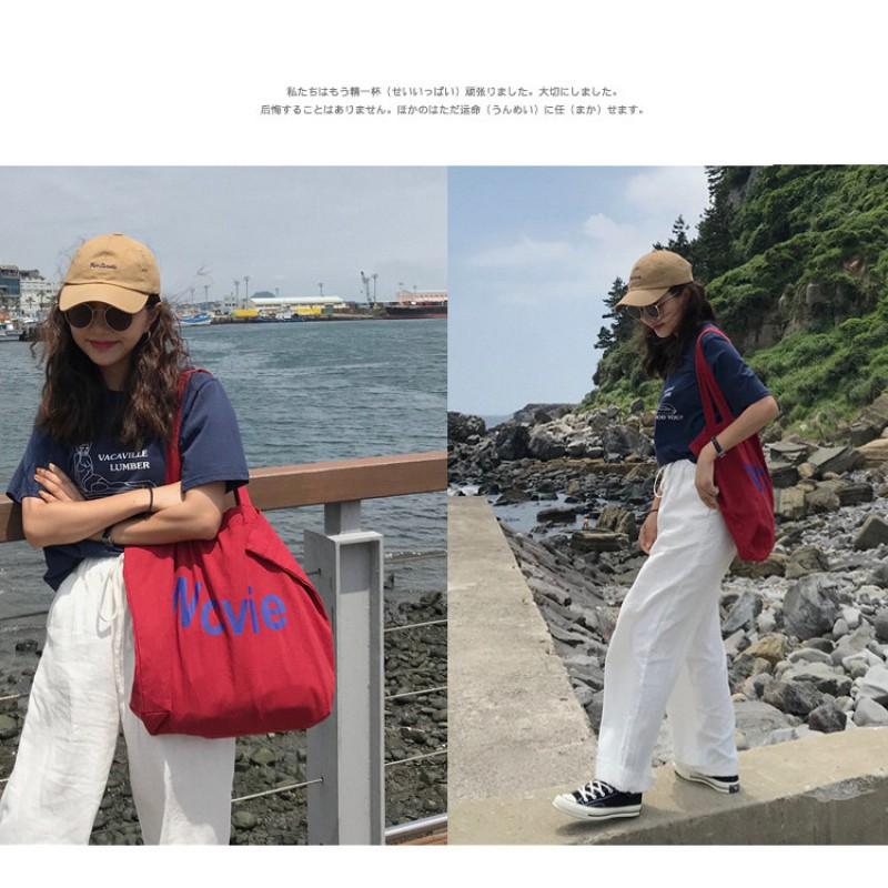 Korean Version Ins Same Model Red Canvas Bag Casual Letter Printed Shoulder Large Capacity Student Schoolbag
