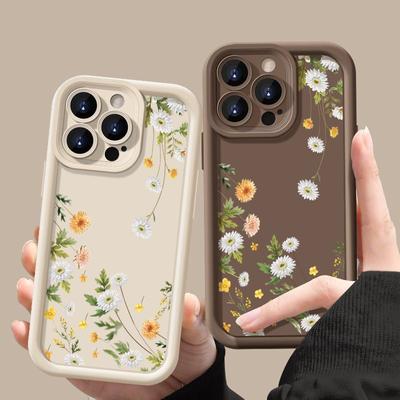 Cute Flower Print TPU Soft Phone Case For iPhone 16 Pro Max 15 Plus 14 Pro 13 12 11 XR XS 8 7 Lens Protection Shockproof Matte Bumper Cover