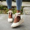 2024 Damen Espadrille Sandalen mit Knöchelriemen Bequeme Hausschuhe Damen Freizeitschuhe Atmungsaktive Pumps aus Flachs-Hanf-Canvas