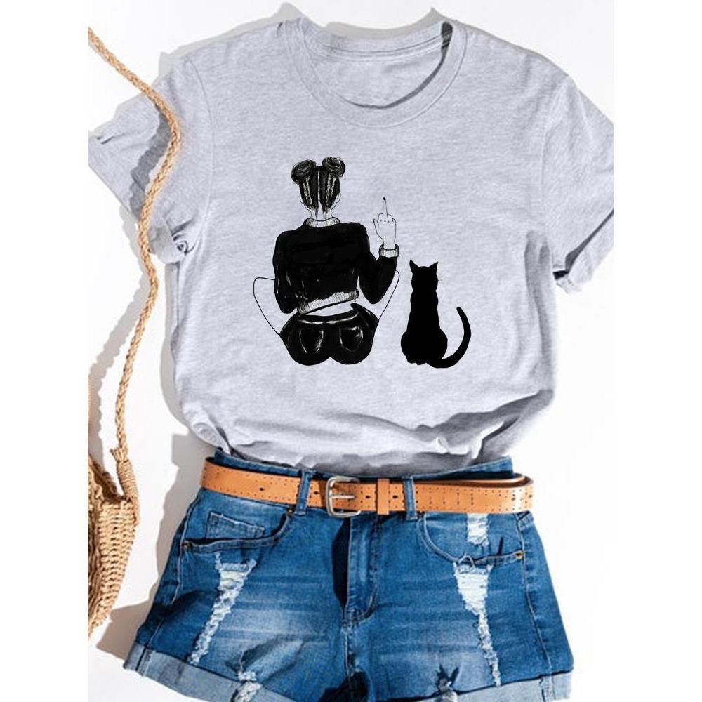 Print Print T-shirt Basic Summer  Women's Fashion Crew-neck Trend Ins All-match