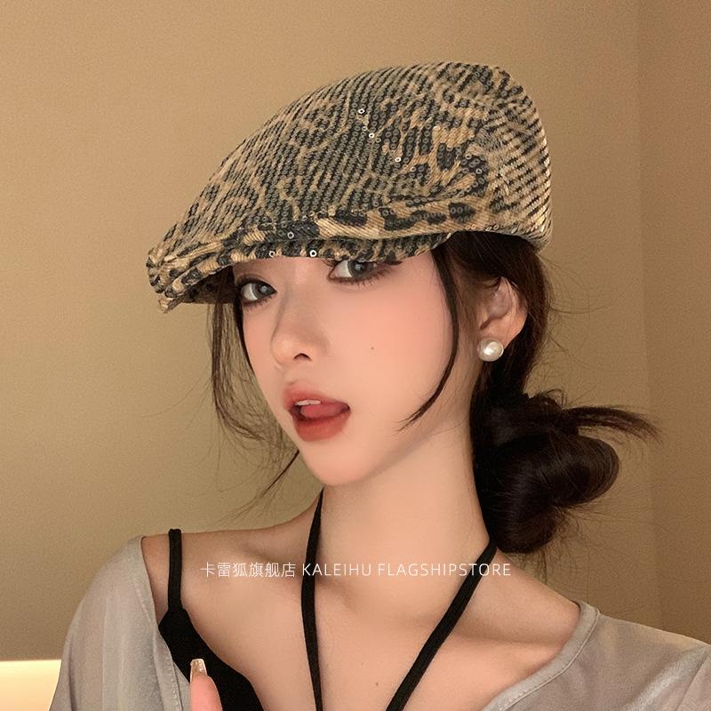 

Американская шляпа с леопардовым принтом, весенне-осенняя ретро-шляпа, женская повседневная универсальная шляпа, персонализированная кепка One Size